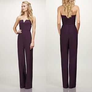 Theia Bridesmaids Plum Jumpsuit NWT sz 10. Strapless + convertible straps
